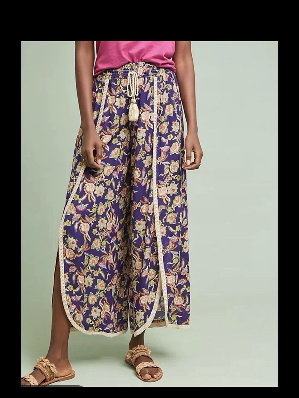 Women's Postmark Anthropologie Corfu Flare Floral Pants Purple Small S Purple